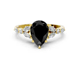 Yellow gold Fancy Black Pear Cut Diamond Solitaire Ring with Side Stones and Four-Prong Setting_12