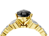 Yellow gold Fancy Black Pear Cut Diamond Solitaire Ring with Side Stones and Four-Prong Setting_16