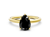 Yellow gold Fancy Black Pear Cut Diamond Solitaire Ring with Thin Band and Four-Prong Setting