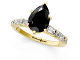 Yellow gold Fancy Black Pear Cut Diamond Solitaire with Side Baguettes and Channel Set Band_1