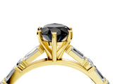 Yellow gold Fancy Black Pear Cut Diamond Solitaire with Side Baguettes and Channel Set Band_4