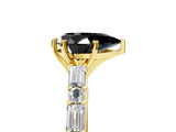 Yellow gold Fancy Black Pear Cut Diamond Solitaire with Side Baguettes and Channel Set Band_5