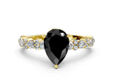 Yellow gold Fancy Black Pear Cut Diamond Solitaire with Side Stones, Pave Band, Four-Prong Setting_36