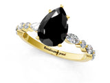 Yellow gold Fancy Black Pear Cut Diamond Solitaire with Side Stones on a Pavé Band and Four-Prong Setting_1