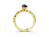 Yellow gold Fancy Black Pear Cut Diamond Solitaire with Side Stones on a Pavé Band and Four-Prong Setting_3