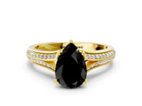 Yellow gold Fancy Black Pear Cut Diamond Split Shank Engagement Ring with Pavé Band