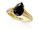 Yellow gold Fancy Black Pear Cut Diamond Split Shank Engagement Ring with Pavé Band_1