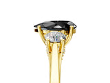 Yellow gold Fancy Black Pear Cut Diamond Three-Stone Engagement Ring with Prong Setting and Pavé Band_5