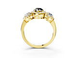 Yellow gold Fancy Black Pear Cut Diamond Three-Stone Halo Ring with Prong Setting and Pavé Accents_3