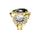 Yellow gold Fancy Black Pear Cut Diamond Three-Stone Halo Ring with Prong Setting and Pavé Accents_5