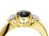 Yellow gold Fancy Black Pear Cut Diamond Three-Stone Ring with Four-Prong Setting and Classic Band_4