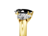 Yellow gold Fancy Black Pear Cut Diamond Three-Stone Ring with Four-Prong Setting and Classic Band_5