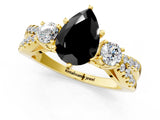 Yellow gold Fancy Black Pear Cut Diamond Three-Stone Ring with Pavé Split Shank and Four-Prong Setting_1