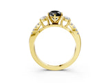 Yellow gold Fancy Black Pear Cut Diamond Three-Stone Ring with Pavé Split Shank and Four-Prong Setting_3