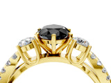 Yellow gold Fancy Black Pear Cut Diamond Three-Stone Ring with Pavé Split Shank and Four-Prong Setting_4