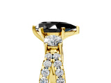 Yellow gold Fancy Black Pear Cut Diamond Three-Stone Ring with Pavé Split Shank and Four-Prong Setting_5