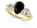 Yellow gold Fancy Black Pear Cut Diamond Three-Stone Ring with Prong Setting and Pavé Band_1