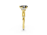 Yellow gold Fancy Black Pear Cut Diamond Three-Stone Ring with Prong Setting and Pavé Band_2