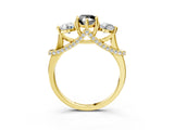 Yellow gold Fancy Black Pear Cut Diamond Three-Stone Ring with Prong Setting and Pavé Band_3