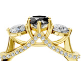 Yellow gold Fancy Black Pear Cut Diamond Three-Stone Ring with Prong Setting and Pavé Band_4