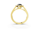 Yellow gold Fancy Black Pear Cut Halo Bezel Diamond Pave Band Ring_3