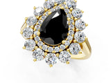 Yellow gold Fancy Black Pear Cut Halo Cluster Diamond Ring with Pave Band and Four-Prong Setting_13