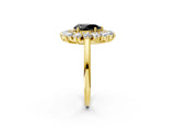 Yellow gold Fancy Black Pear Cut Halo Cluster Diamond Ring with Pave Band and Four-Prong Setting_14