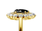 Yellow gold Fancy Black Pear Cut Halo Cluster Diamond Ring with Pave Band and Four-Prong Setting_17