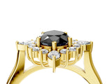 Yellow gold Fancy Black Pear Cut Halo Diamond Cluster Ring with Marquise and Round Stones on a White Gold Band with Prong Setting_4