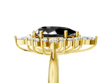 Yellow gold Fancy Black Pear Cut Halo Diamond Cluster Ring with Marquise and Round Stones on a White Gold Band with Prong Setting_5