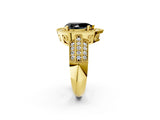 Yellow gold Fancy Black Pear Cut Halo Diamond Engagement Ring with Pave Split Shank and Four-Prong Setting_14