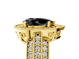 Yellow gold Fancy Black Pear Cut Halo Diamond Engagement Ring with Pave Split Shank and Four-Prong Setting_17