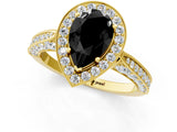Yellow gold Fancy Black Pear Cut Halo Diamond Engagement Ring with Split Shank Band and Four-Prong Setting_1