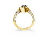 Yellow gold Fancy Black Pear Cut Halo Diamond Engagement Ring with Split Shank Band and Four-Prong Setting_3