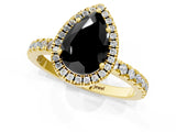 Yellow gold Fancy Black Pear Cut Halo Diamond Pave Band with Prong Setting_1