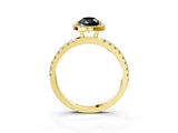 Yellow gold Fancy Black Pear Cut Halo Diamond Pave Band with Prong Setting_3