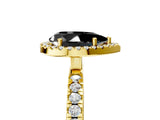 Yellow gold Fancy Black Pear Cut Halo Diamond Pave Band with Prong Setting_5