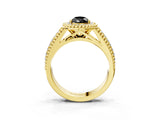 Yellow gold Fancy Black Pear Cut Halo Diamond Ring with Beaded Split Shank and Four-Prong Setting_3