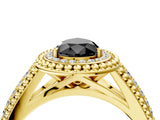 Yellow gold Fancy Black Pear Cut Halo Diamond Ring with Beaded Split Shank and Four-Prong Setting_4
