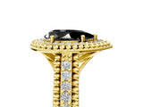 Yellow gold Fancy Black Pear Cut Halo Diamond Ring with Beaded Split Shank and Four-Prong Setting_5