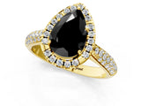 Yellow gold Fancy Black Pear Cut Halo Diamond Ring with Pavé Band_1