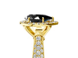 Yellow gold Fancy Black Pear Cut Halo Diamond Ring with Pavé Band_5