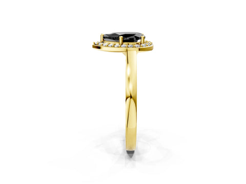 Yellow gold Fancy Black Pear Cut Halo Diamond Ring with Solitaire Band and Prong Setting_2
