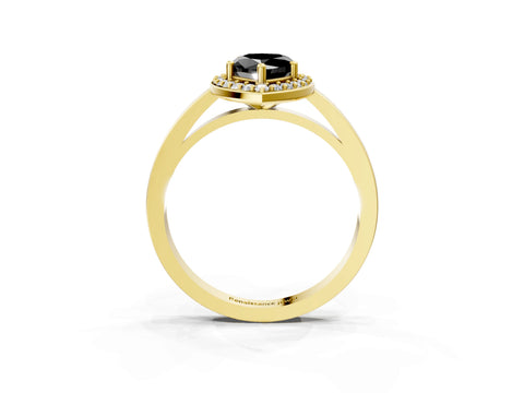 Yellow gold Fancy Black Pear Cut Halo Diamond Ring with Solitaire Band and Prong Setting_3