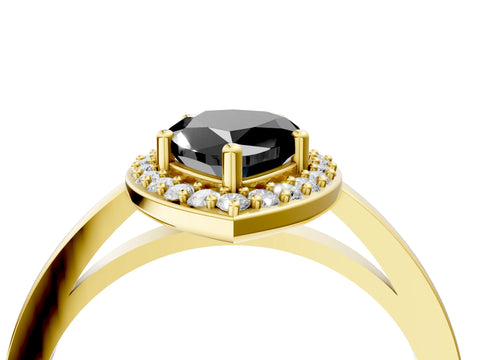 Yellow gold Fancy Black Pear Cut Halo Diamond Ring with Solitaire Band and Prong Setting_4