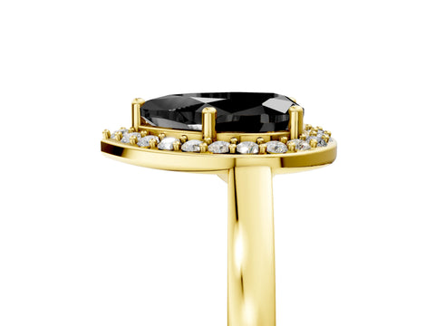 Yellow gold Fancy Black Pear Cut Halo Diamond Ring with Solitaire Band and Prong Setting_5