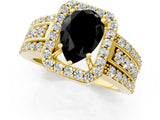 Yellow gold Fancy Black Pear Cut Halo Diamond Ring with Split Shank and Four-Prong Setting_1