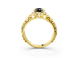 Yellow gold Fancy Black Pear Cut Halo Diamond Solitaire with Filigree Band and Four-Prong Setting_3