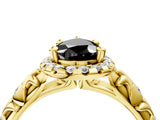 Yellow gold Fancy Black Pear Cut Halo Diamond Solitaire with Filigree Band and Four-Prong Setting_4