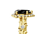 Yellow gold Fancy Black Pear Cut Halo Diamond Solitaire with Filigree Band and Four-Prong Setting_5